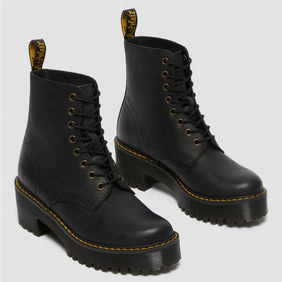 DR. MARTENS | Shriver Hi Women’s Wyoming Leather Heeled Boots 7 Black - Picture 11 of 12